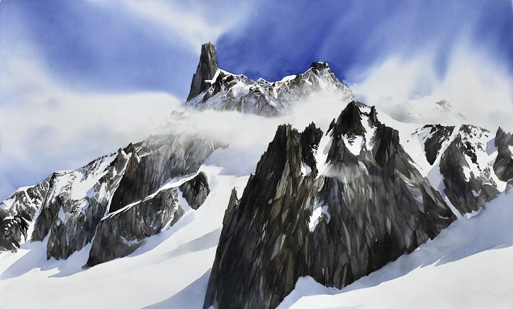L'aquarelle Silvia de Bastiani et les Alpes.